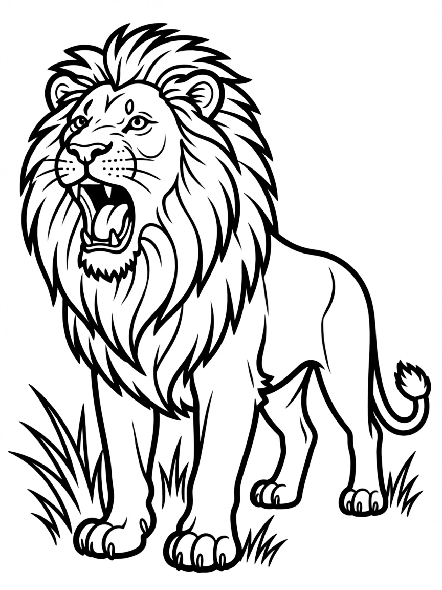 A lion with a majestic mane roaring.