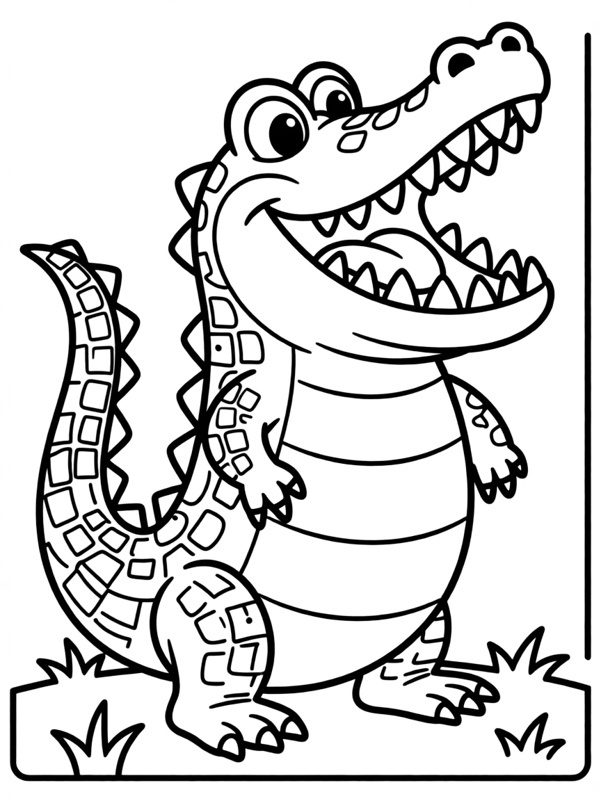 A crocodile with big teeth opening its mouth.