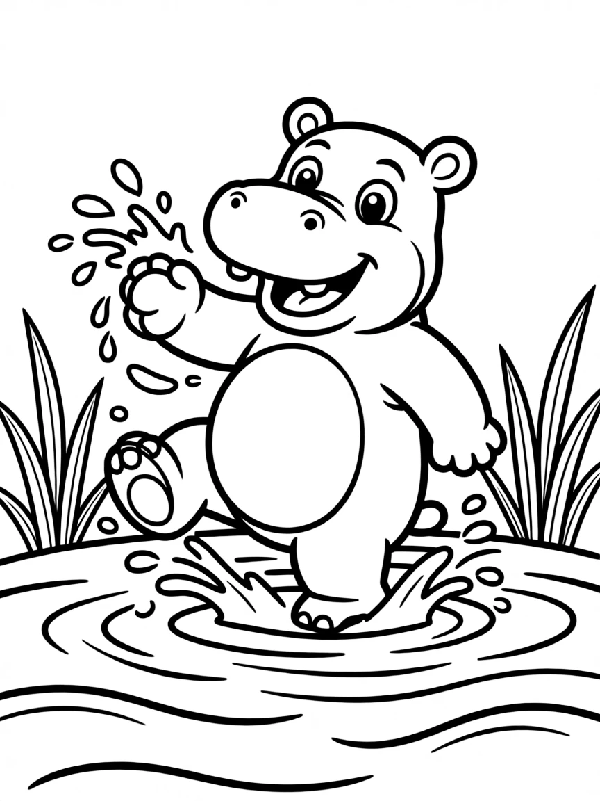A hippo splashing in water.