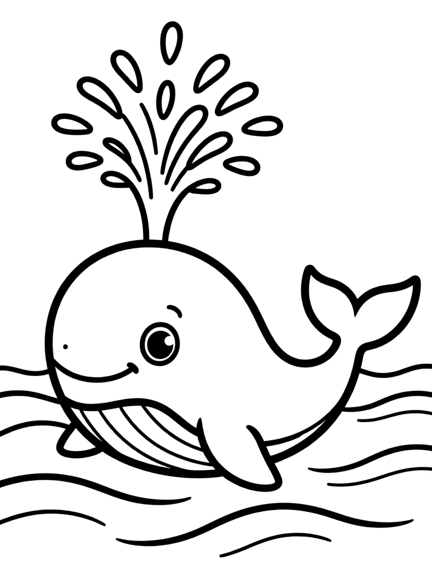 A friendly whale spouting water.