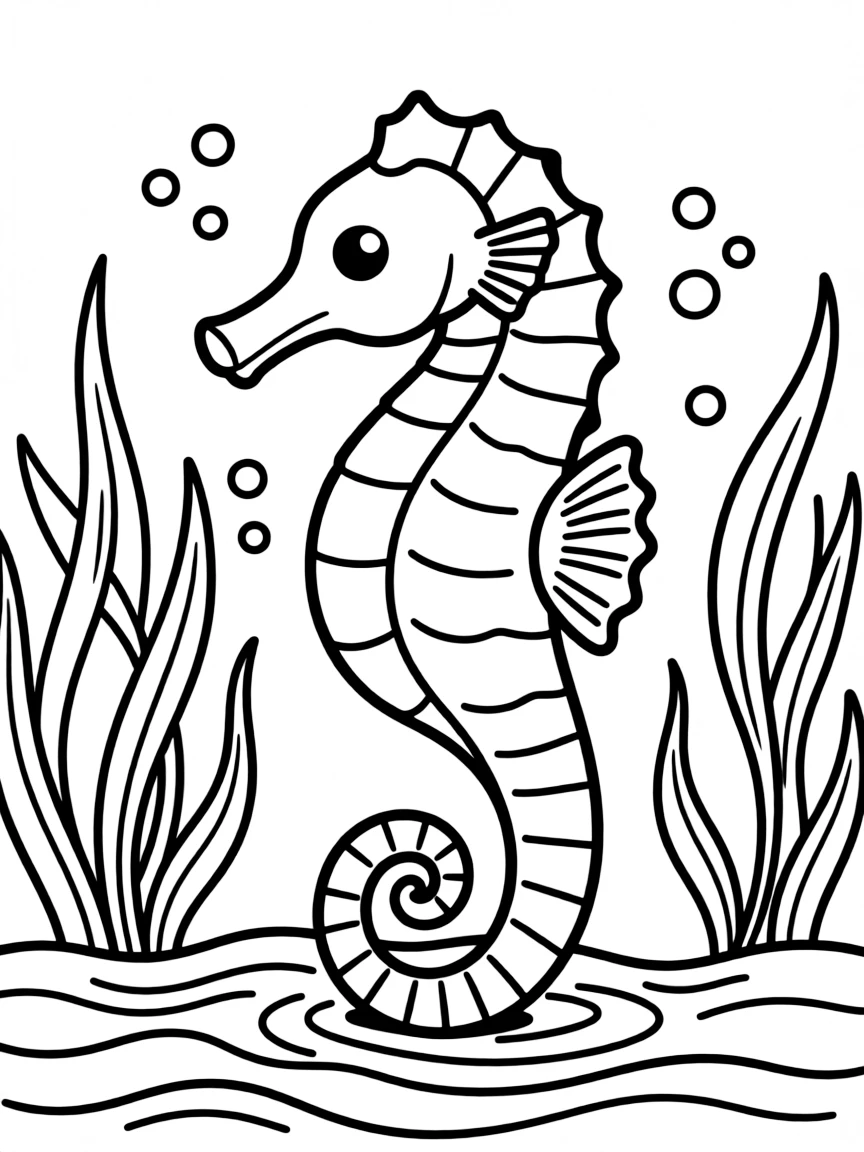 A seahorse floating in the water.