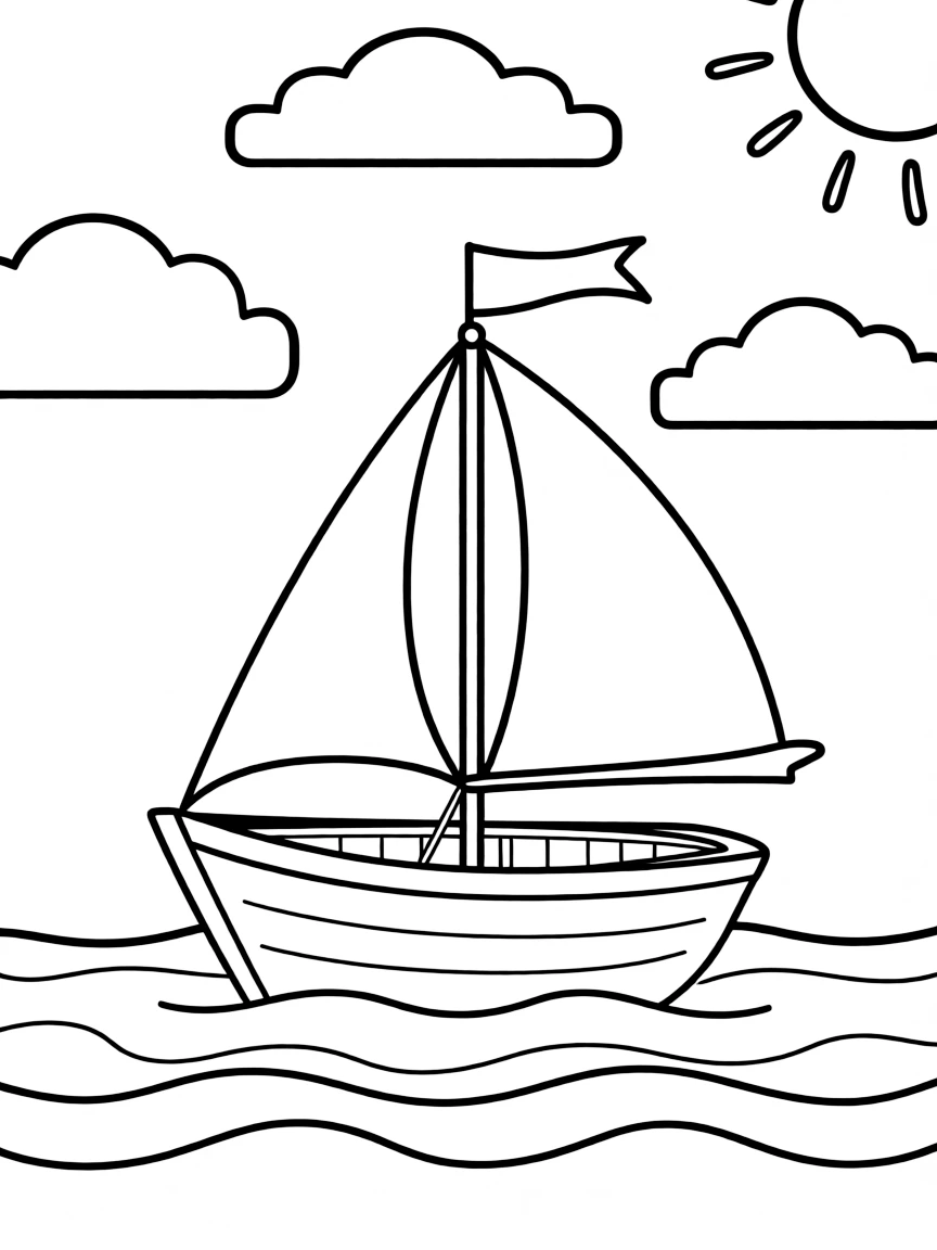A little boat sailing on the sea.