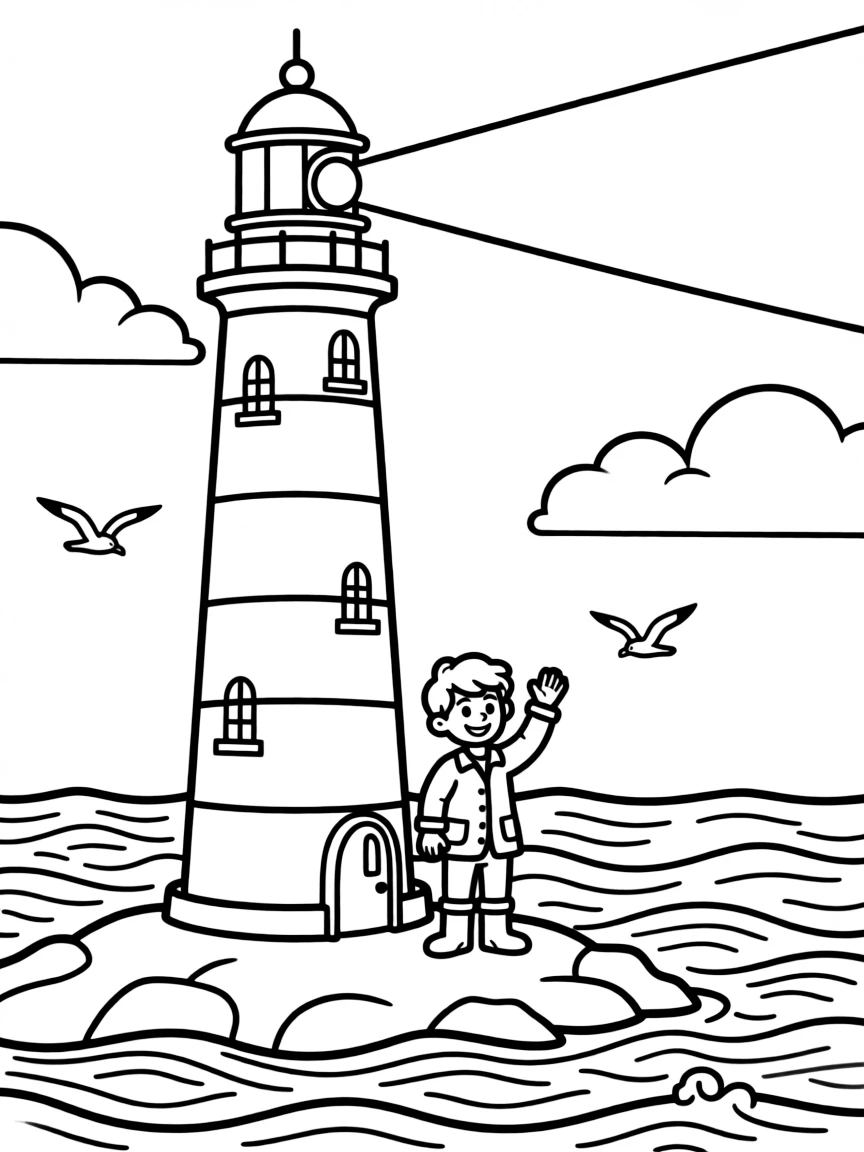 A lighthouse shining its light.