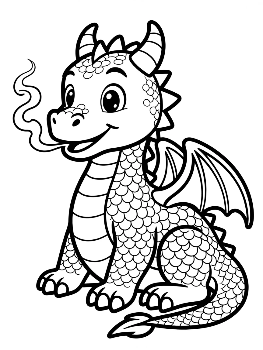 A friendly dragon breathing gentle smoke.