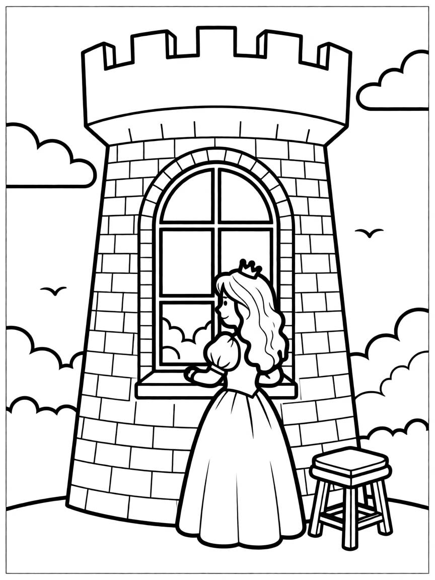 A princess in a tall castle tower.