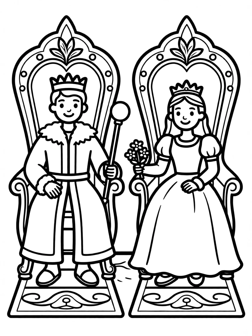 A king and queen on their thrones.