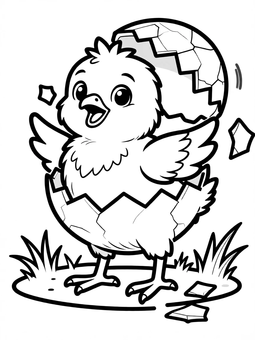 A little chick hatching from an egg.
