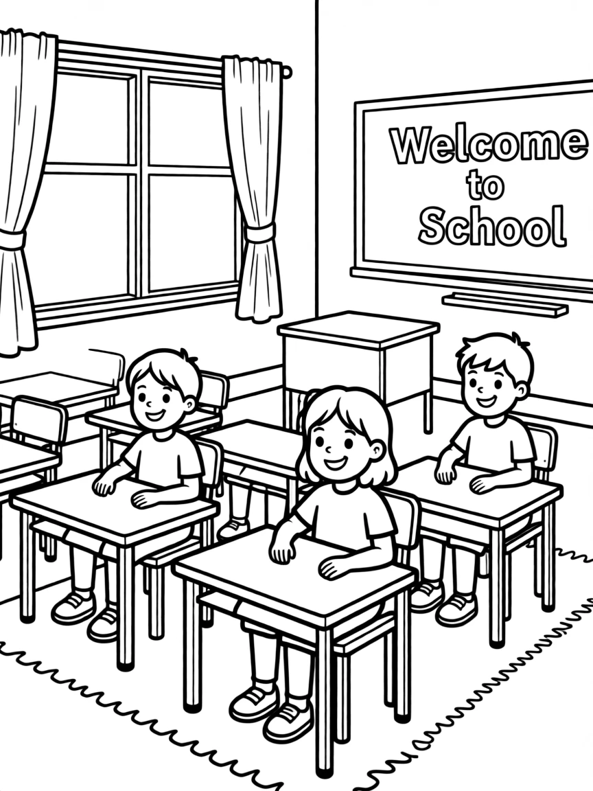 Children sitting at desks in a classroom.