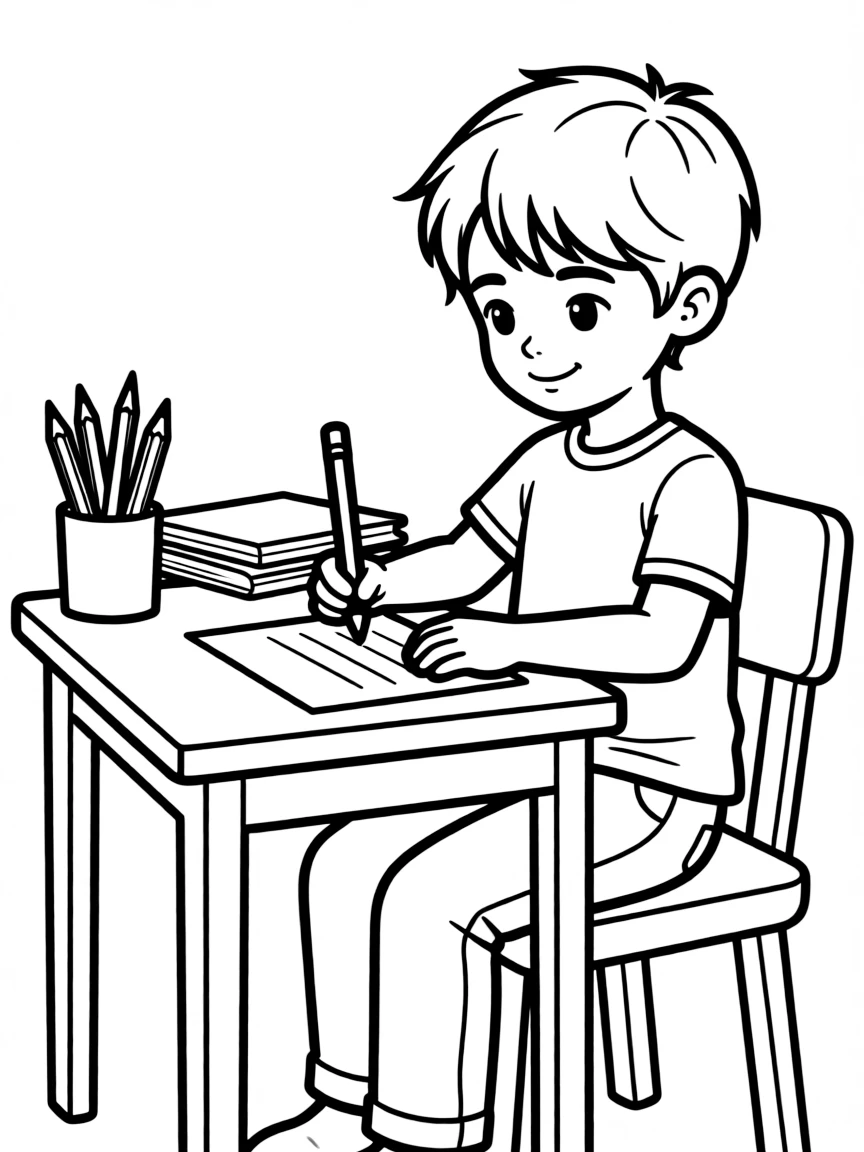 A child writing with a pencil.