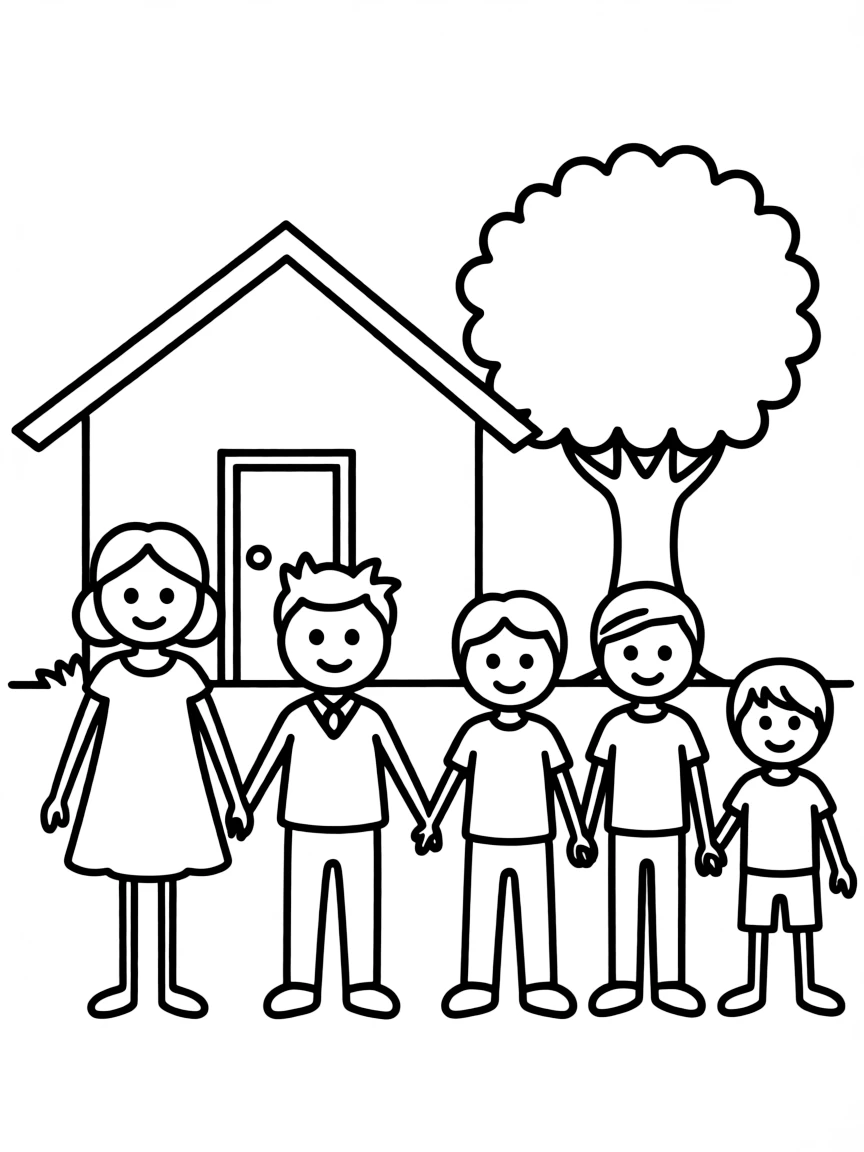 A drawing of a stick figure family.