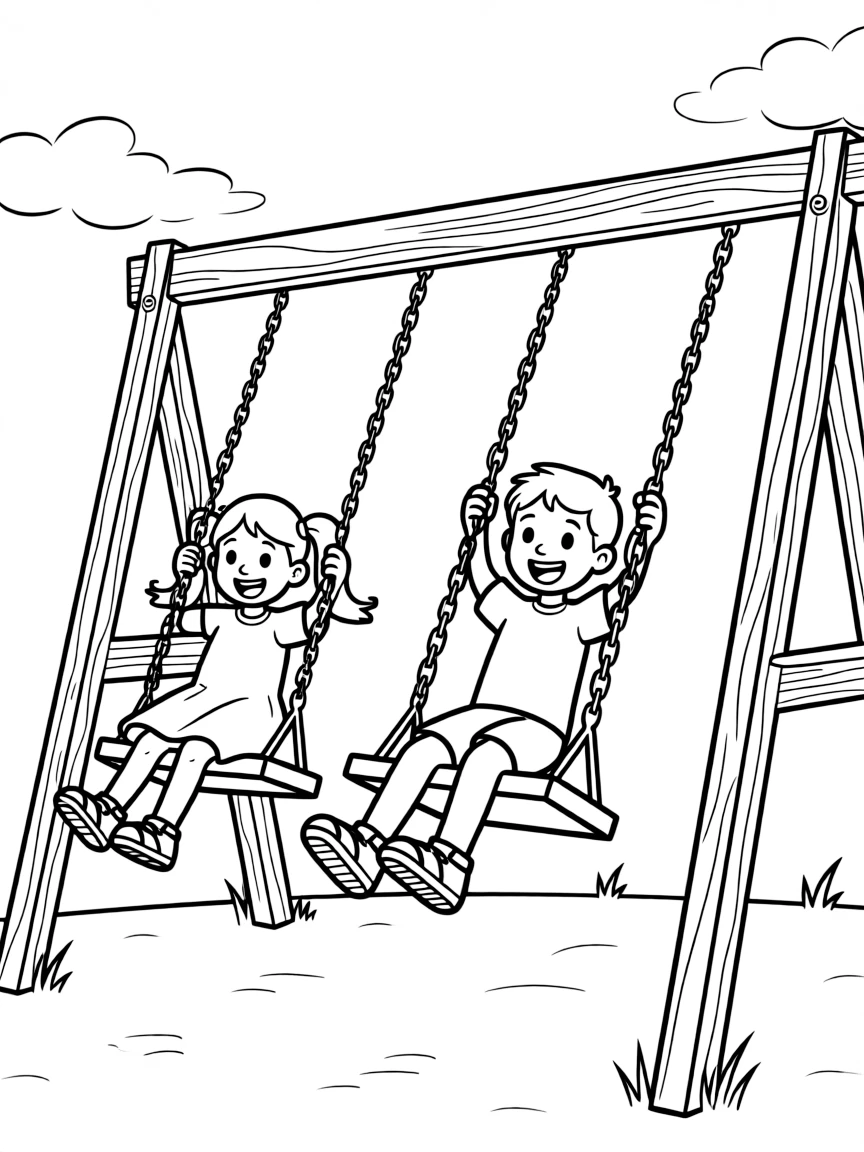 Children swinging on a swing set.
