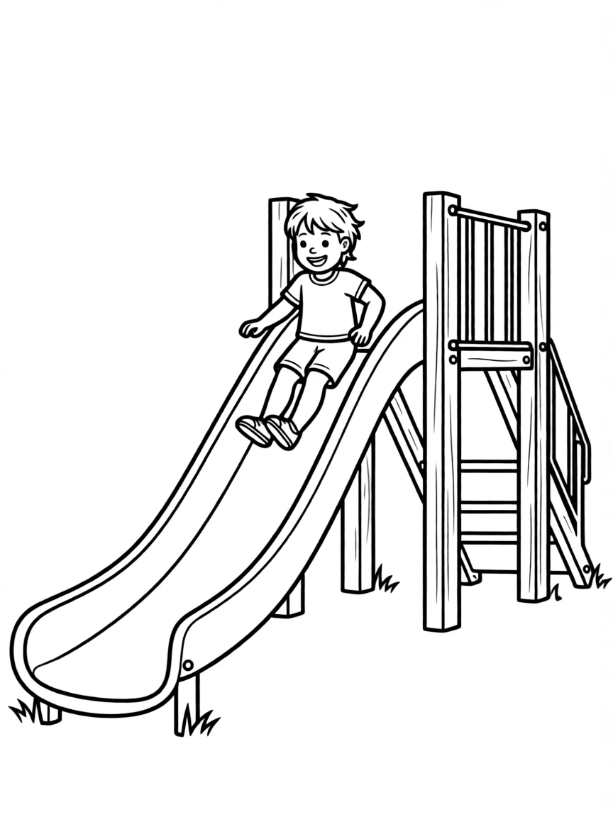 A child going down a slide.