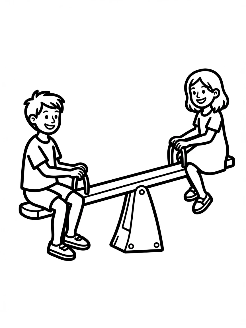 A seesaw with two children on it.