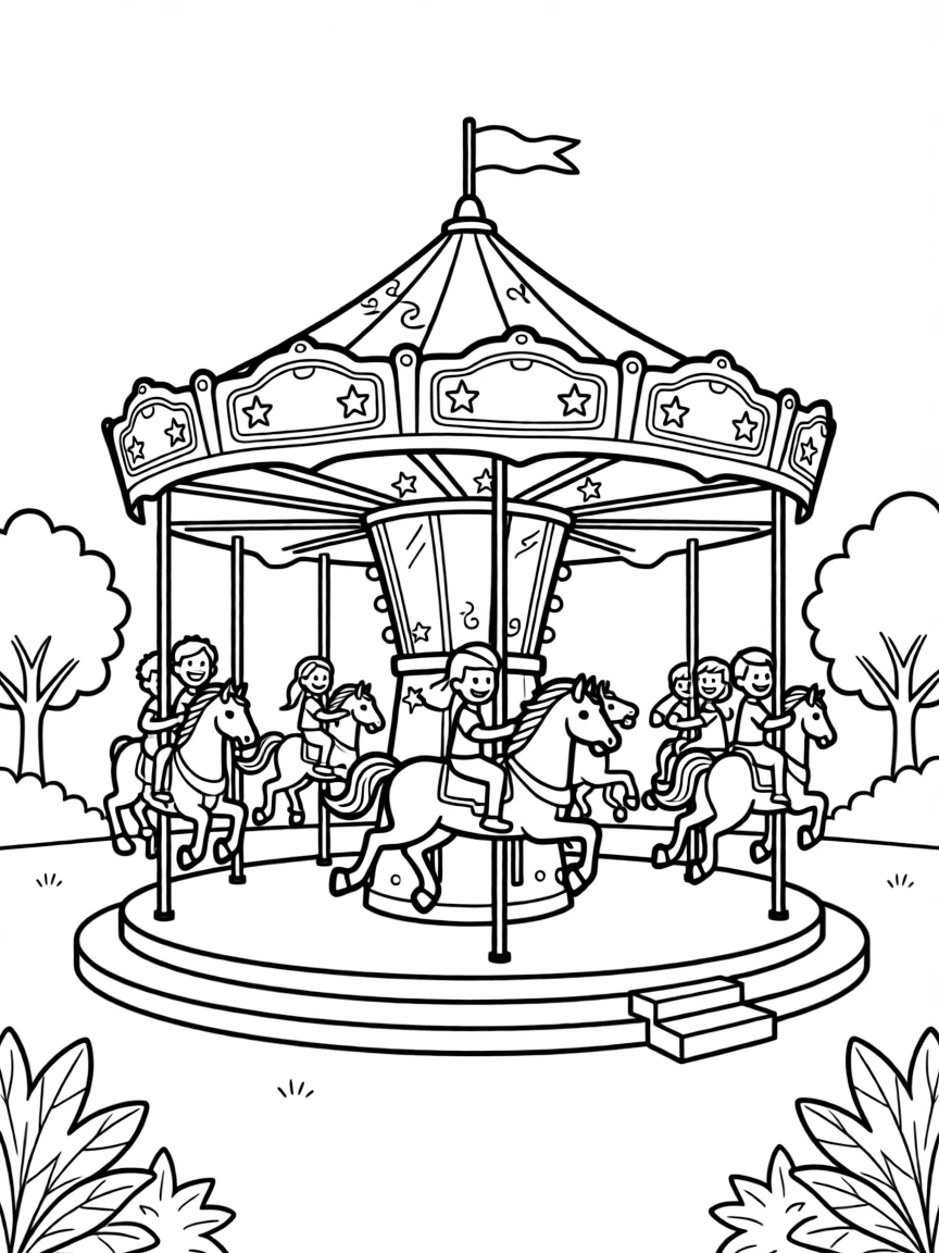 A merry-go-round spinning.