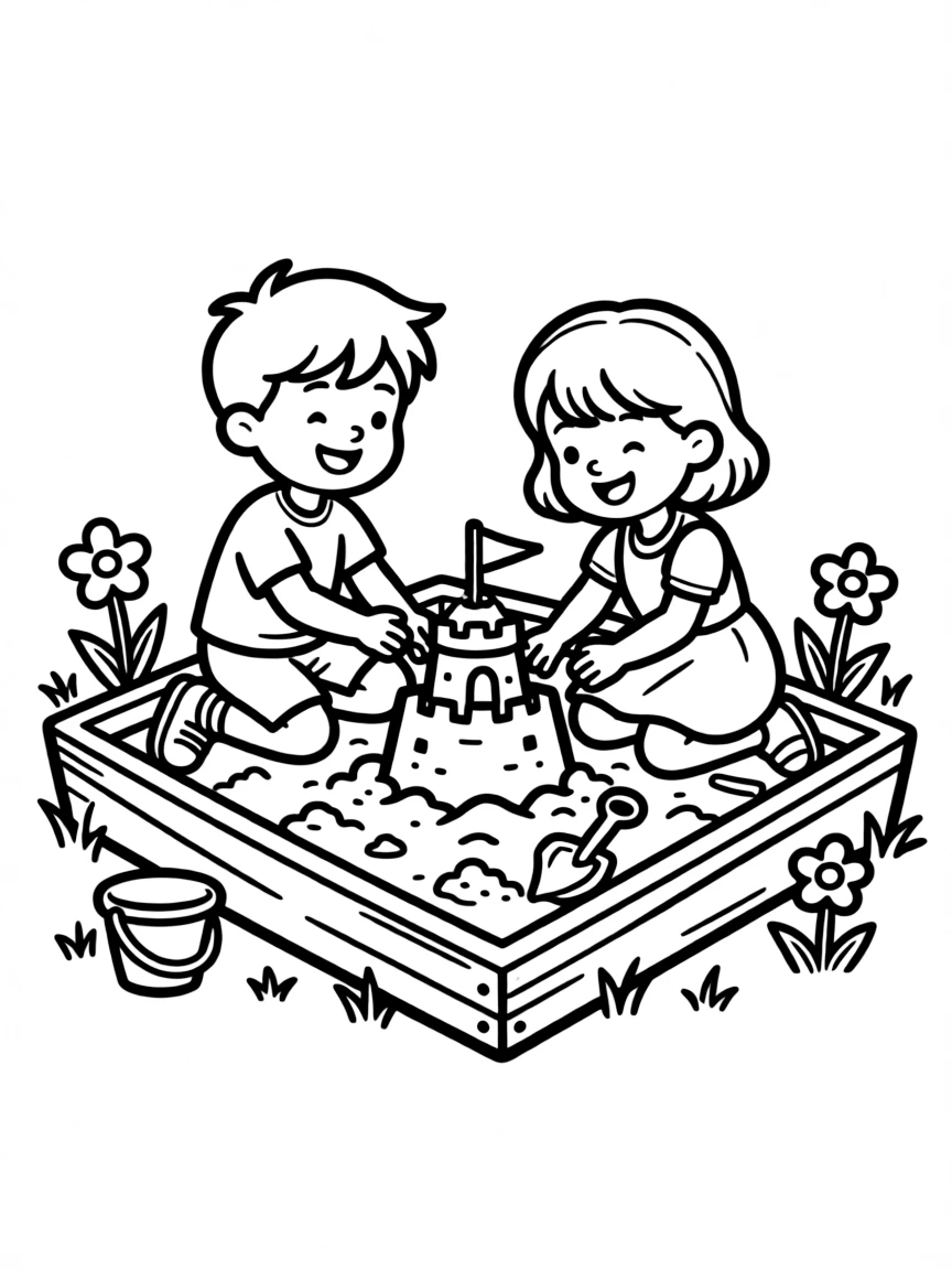 Children playing in a sandbox.
