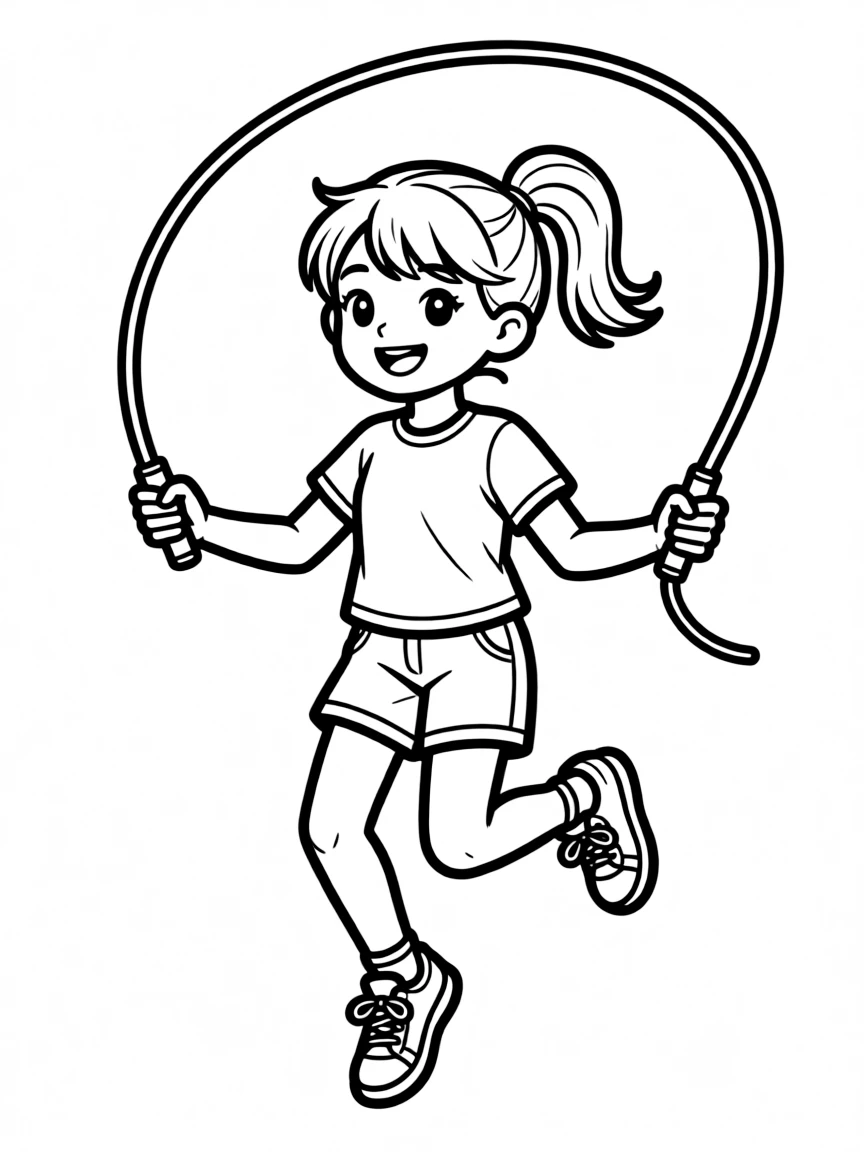 A little girl skipping rope.