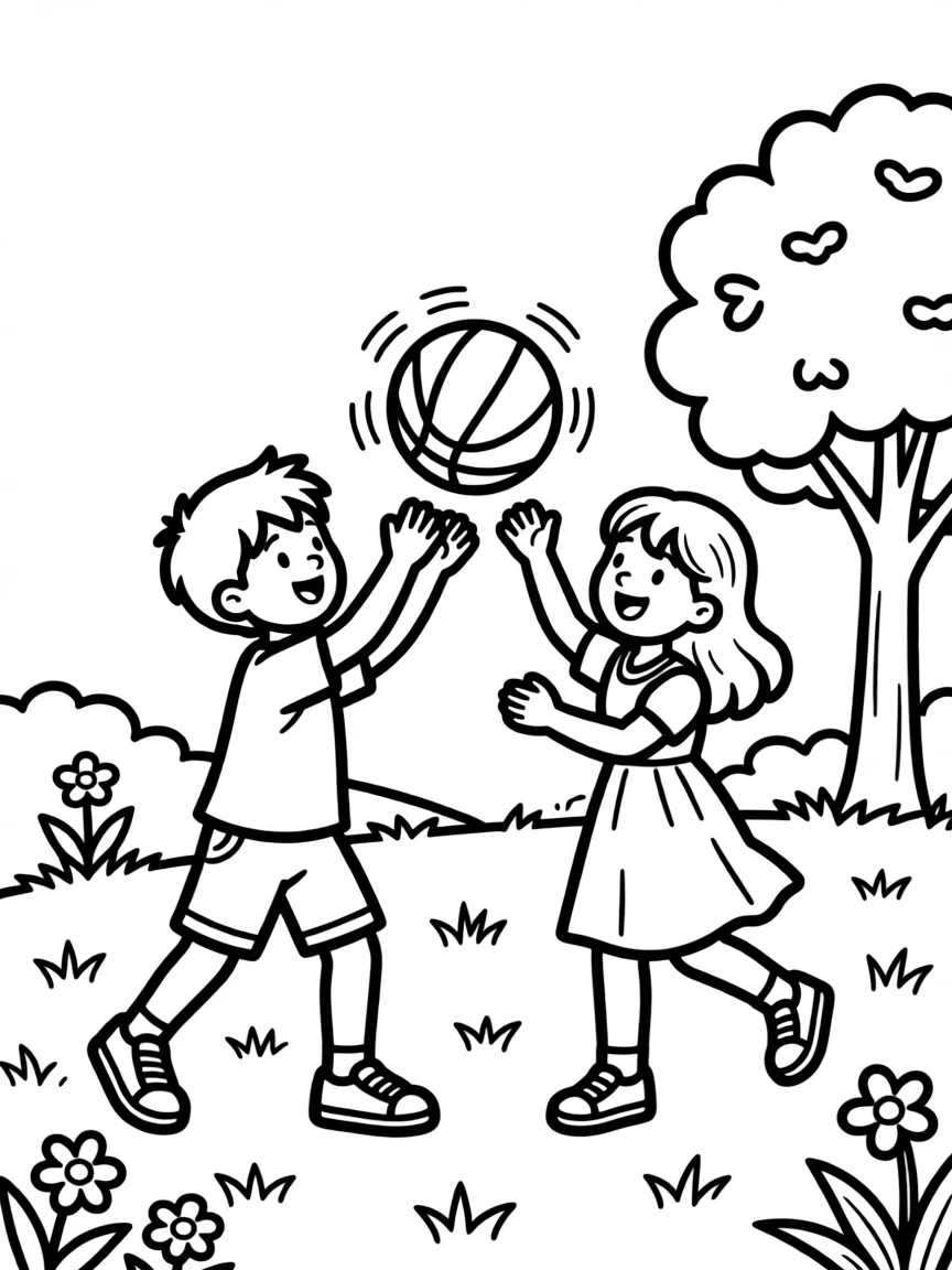 Children catching a ball.