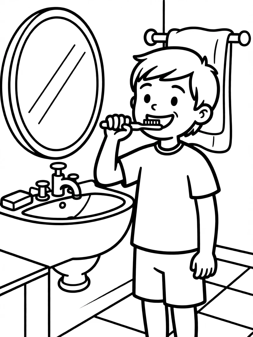 A child brushing their teeth.