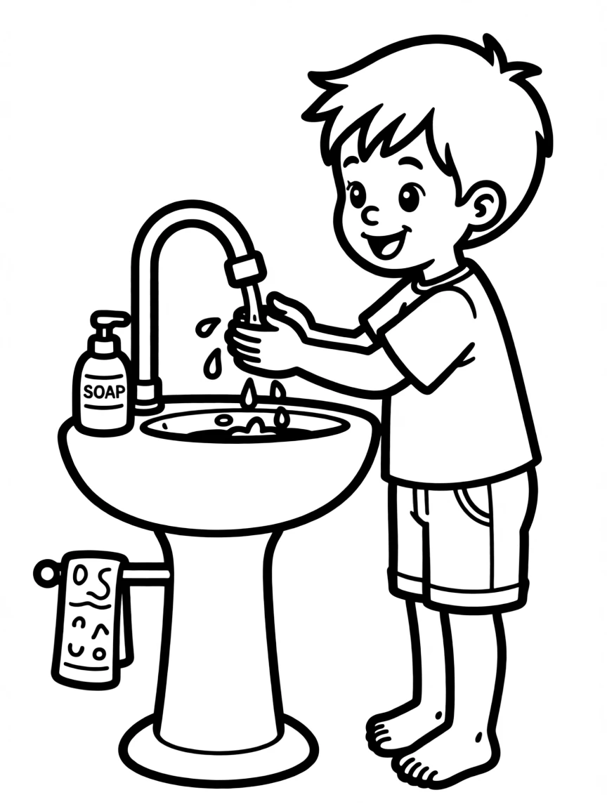 A child washing their hands.