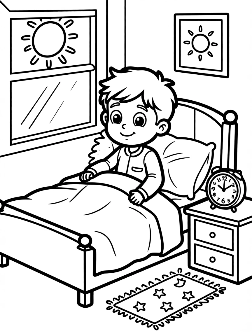 A little boy waking up in the morning.