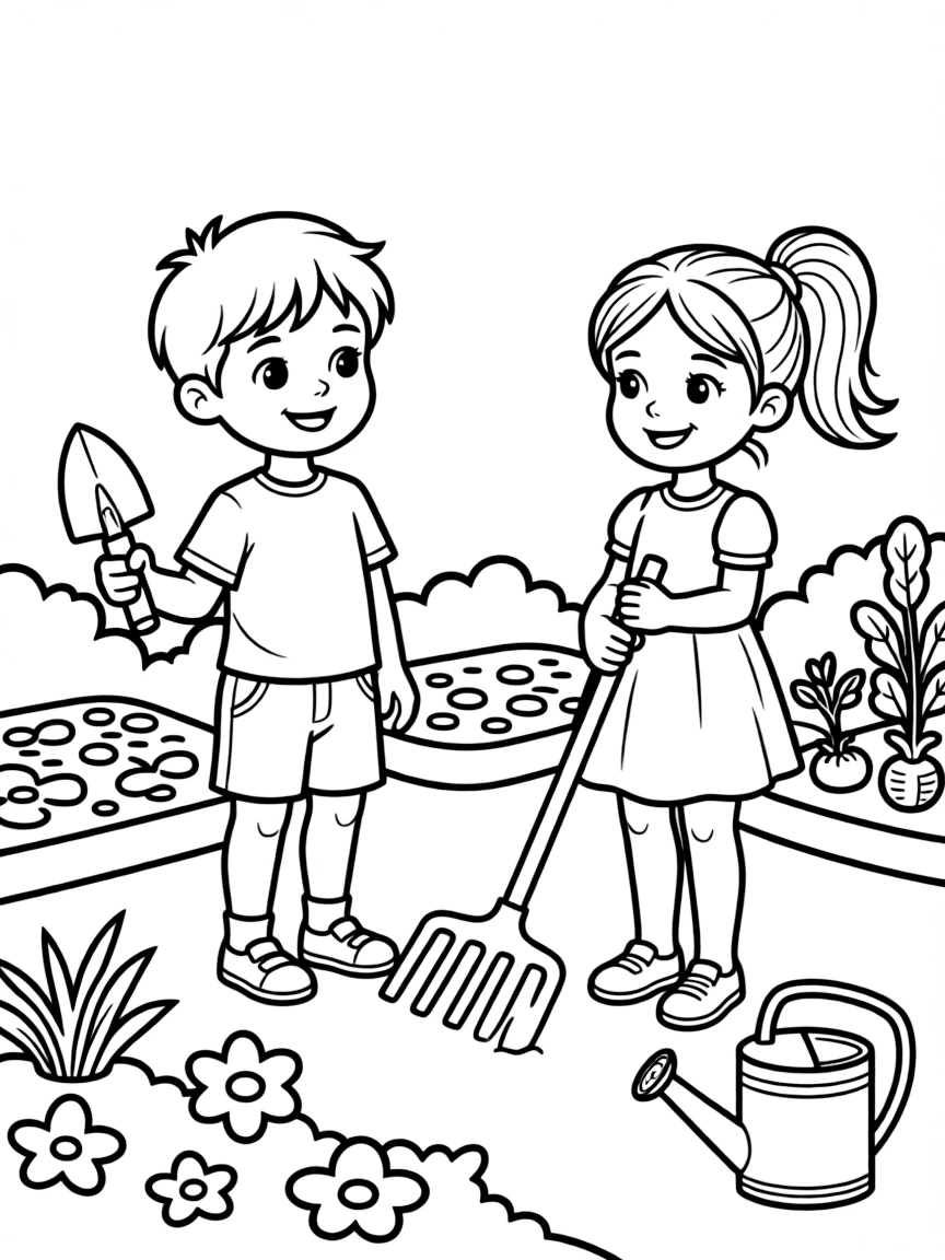 Garden tools: a trowel and a rake.