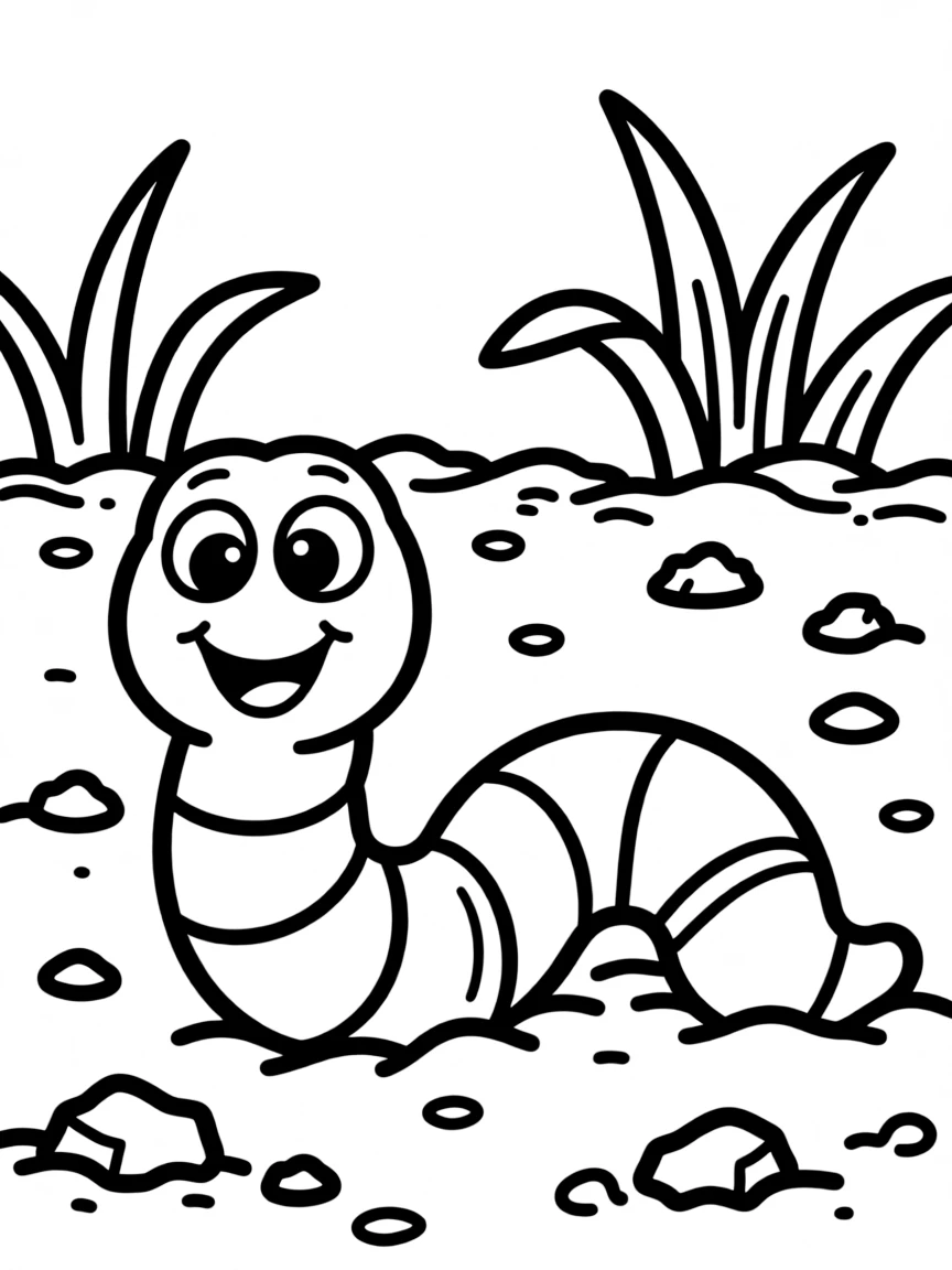 A happy worm in the soil.
