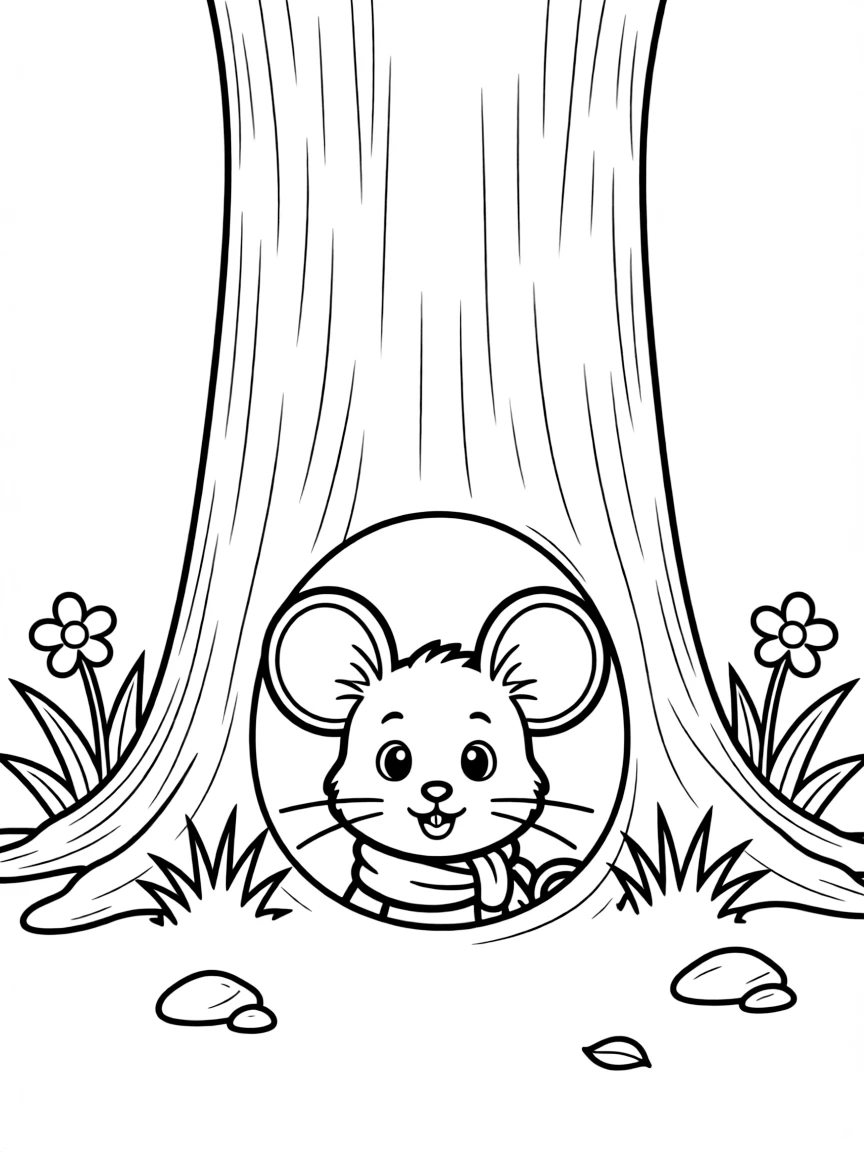 A little mouse peeking out of a hole.