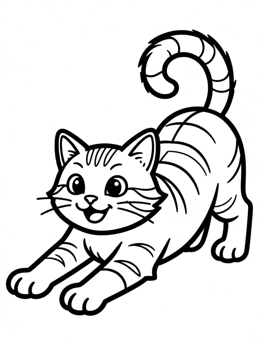 A happy cat stretching.