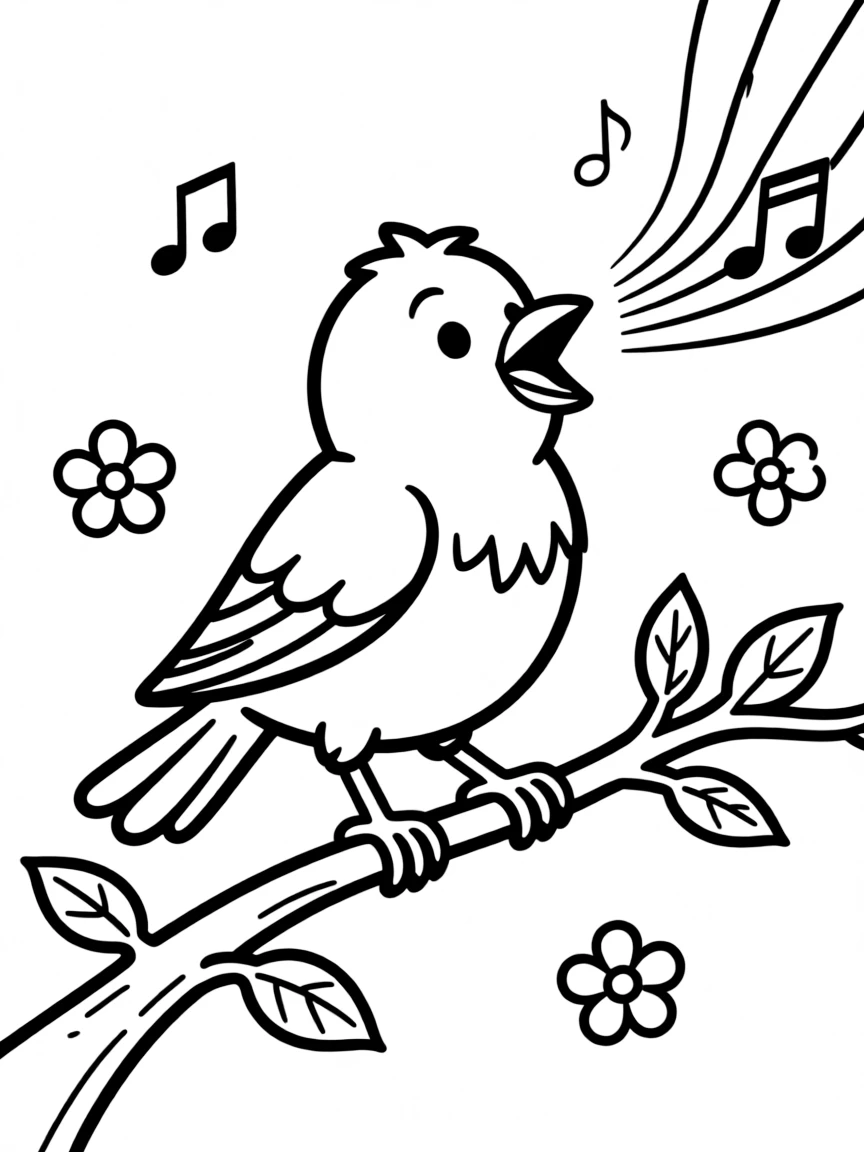 A bird singing on a branch.