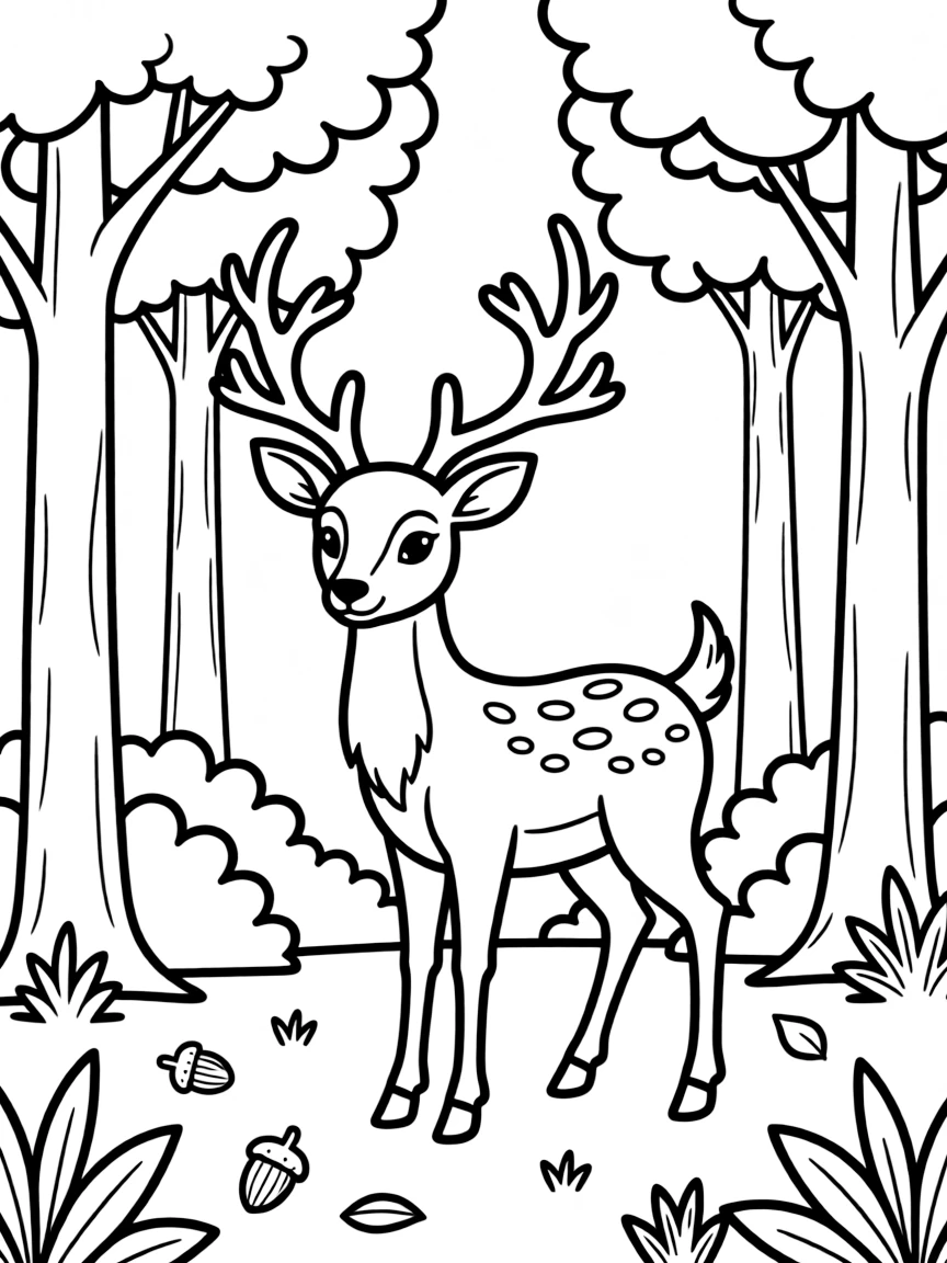 A deer with antlers in a forest.