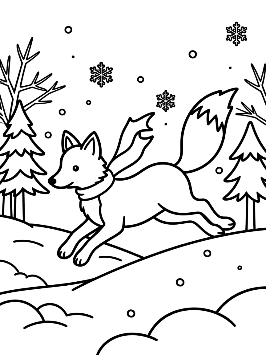 A fox running in the snow.