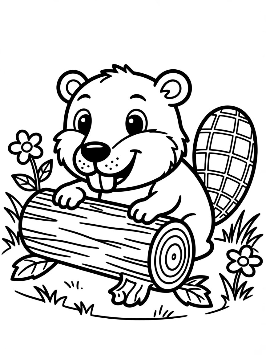 A happy beaver gnawing on a log.