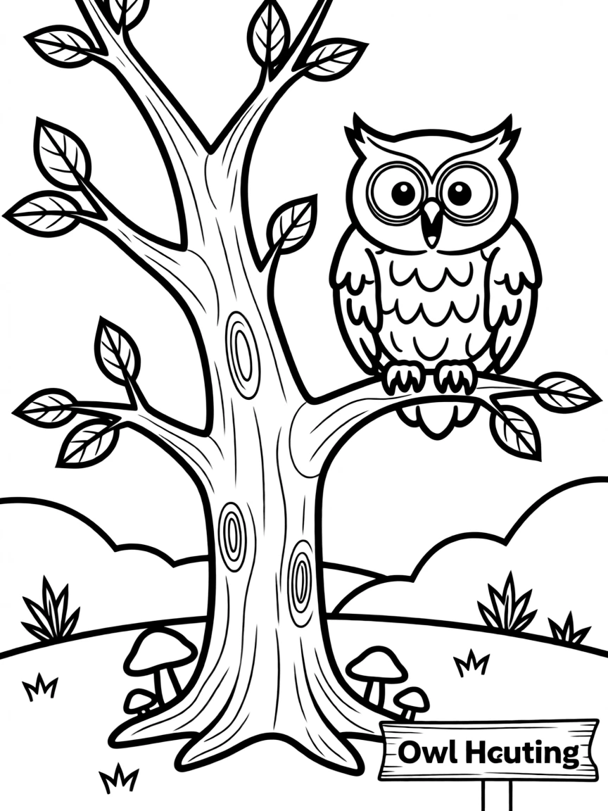 An owl hooting from a tree.