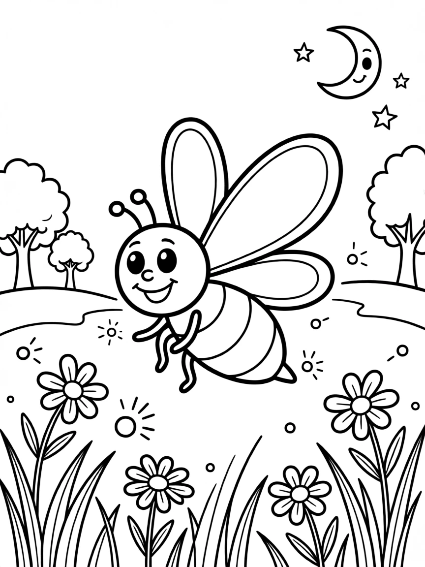 A happy firefly glowing in the dark.