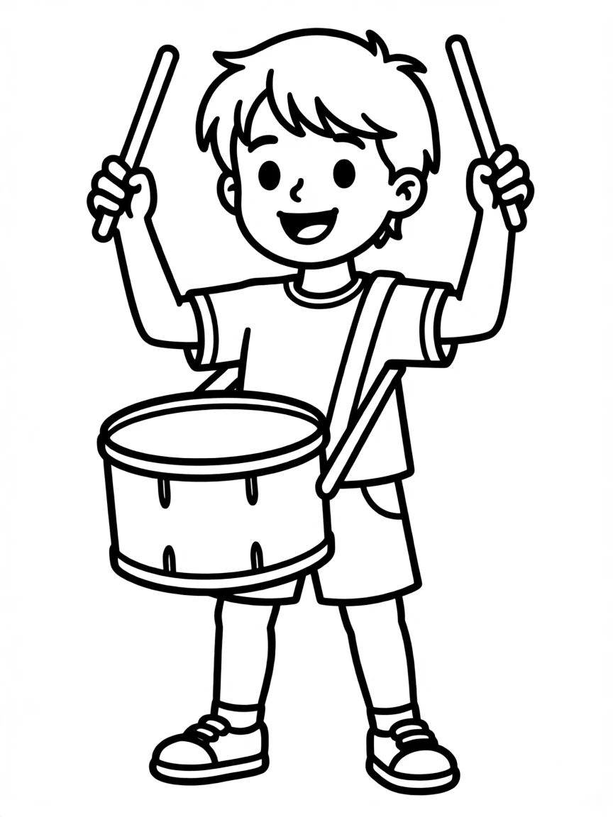 A child beating a drum.