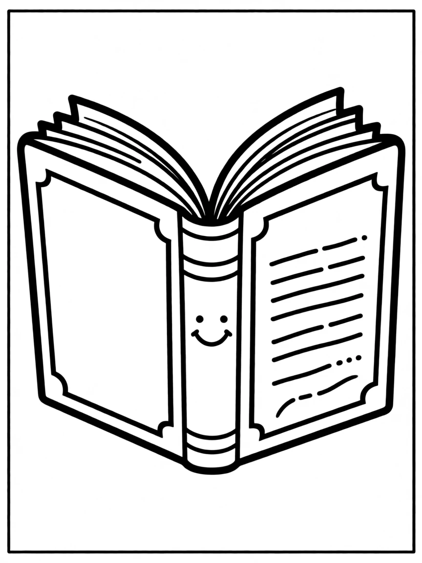 A happy book with open pages.