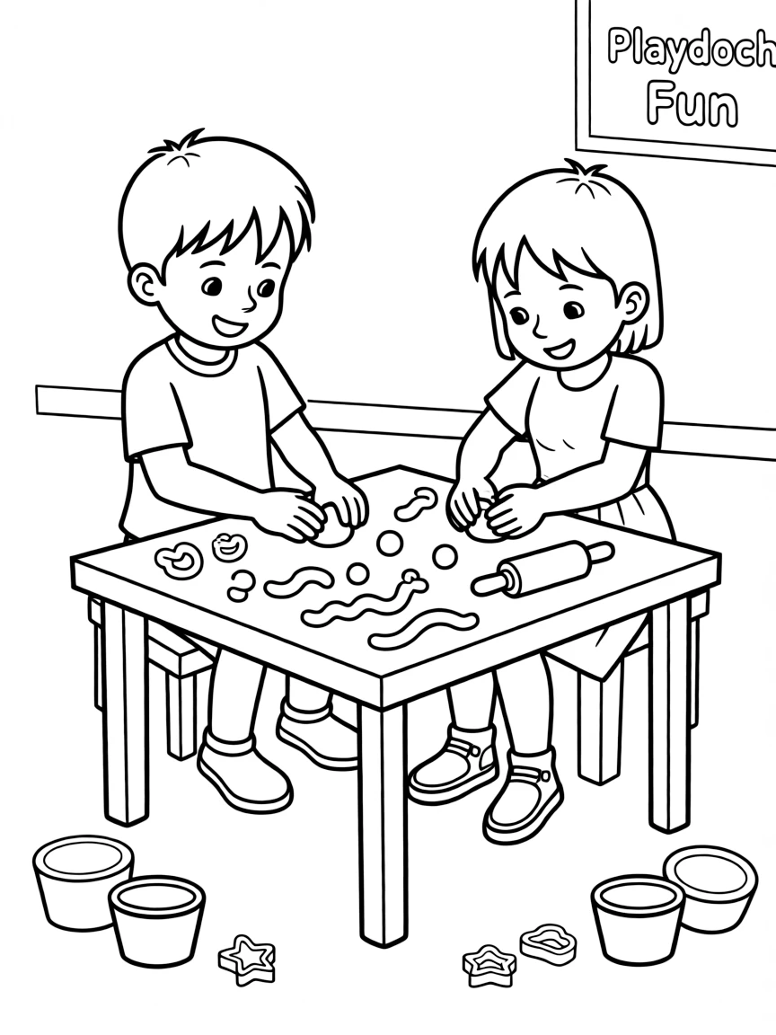 Children playing with playdough, making shapes.