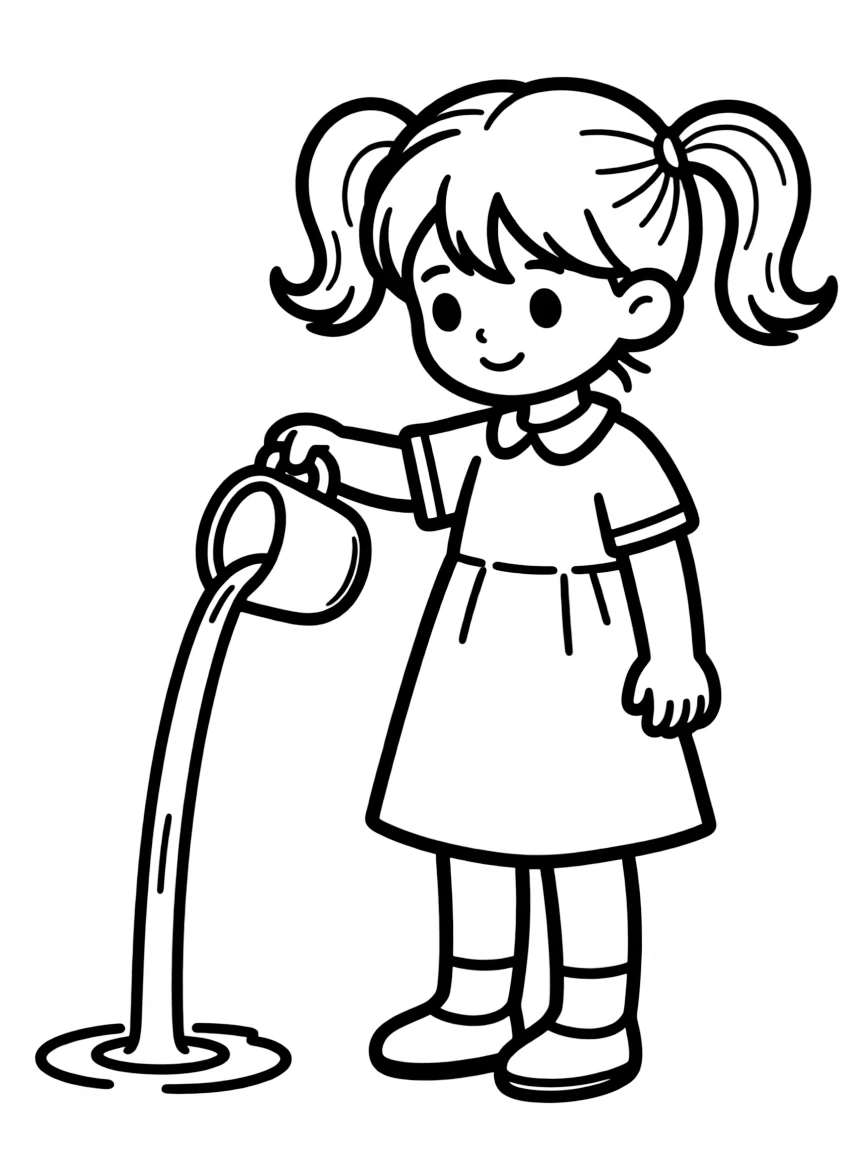 A little girl pouring water from a cup.