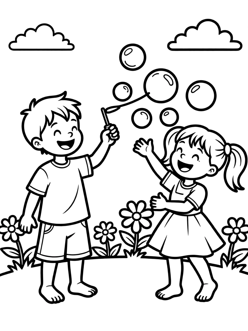 Children playing with bubbles.