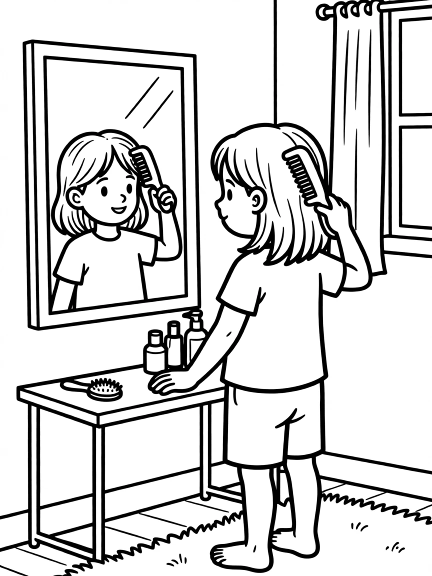 A child combing their hair.