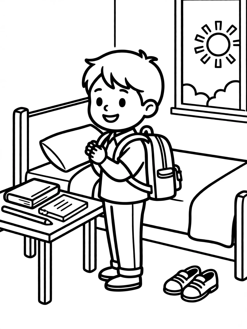 A child getting ready for school.