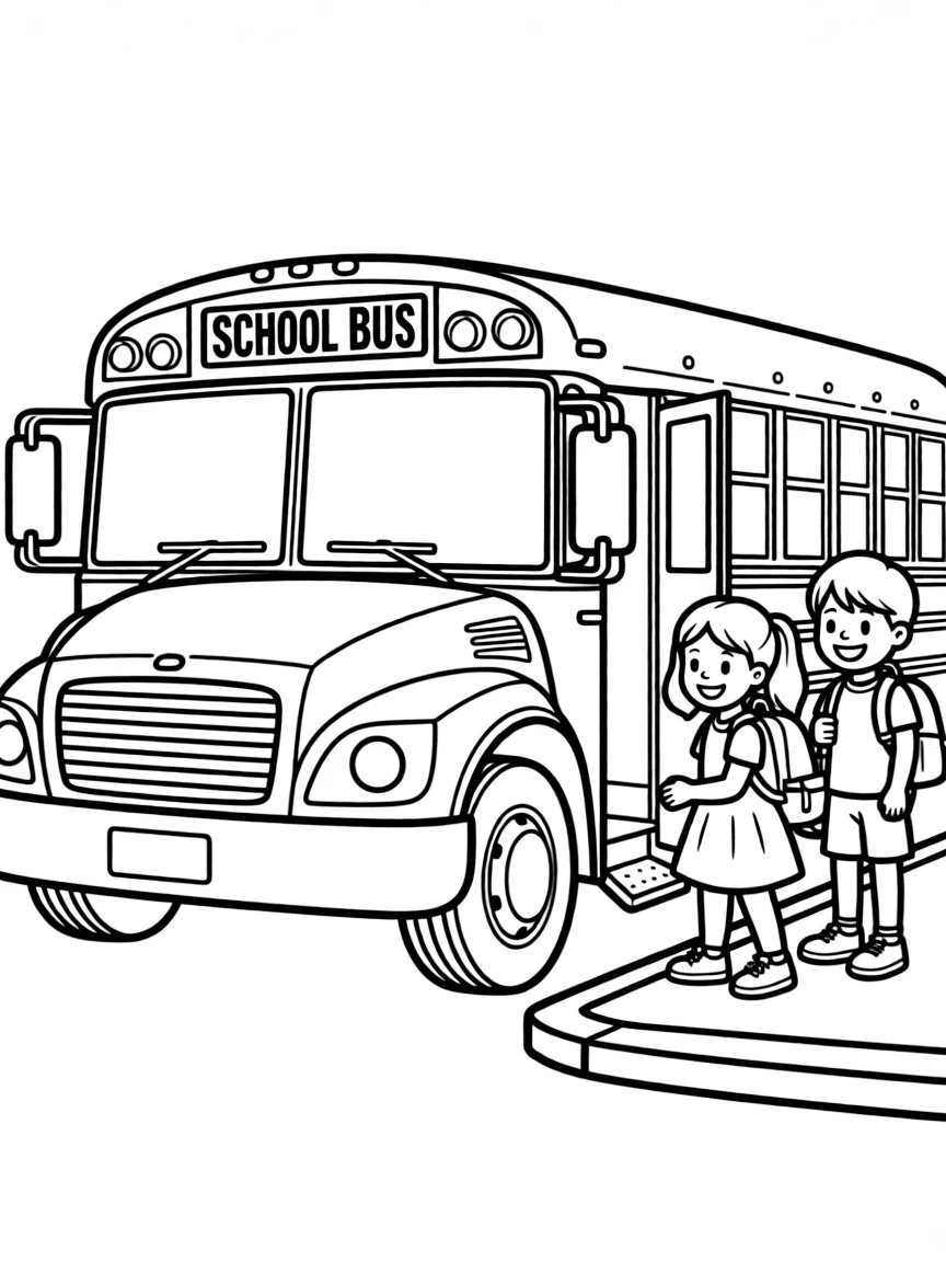 A school bus picking up children.