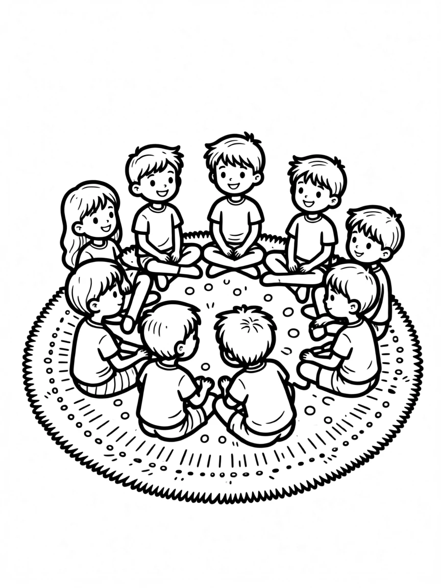 Children sitting on the carpet for circle time.