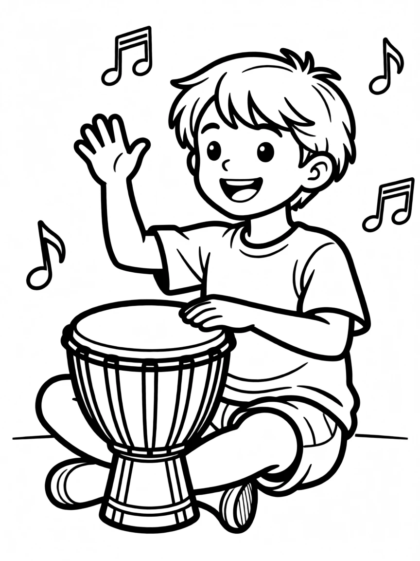 A child playing a rhythm instrument.