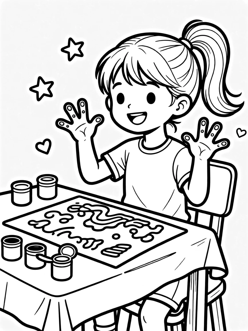A child painting a picture with finger paints.