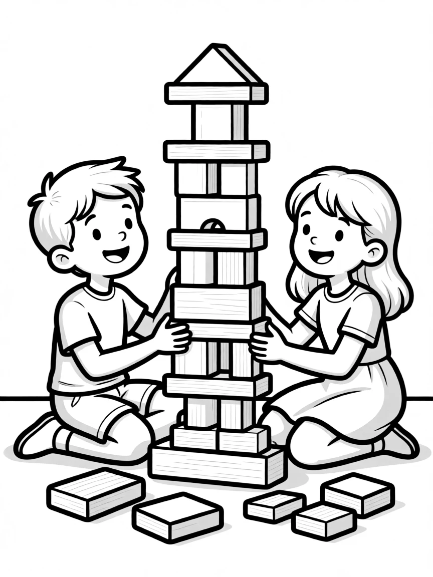 Children building with wooden blocks.