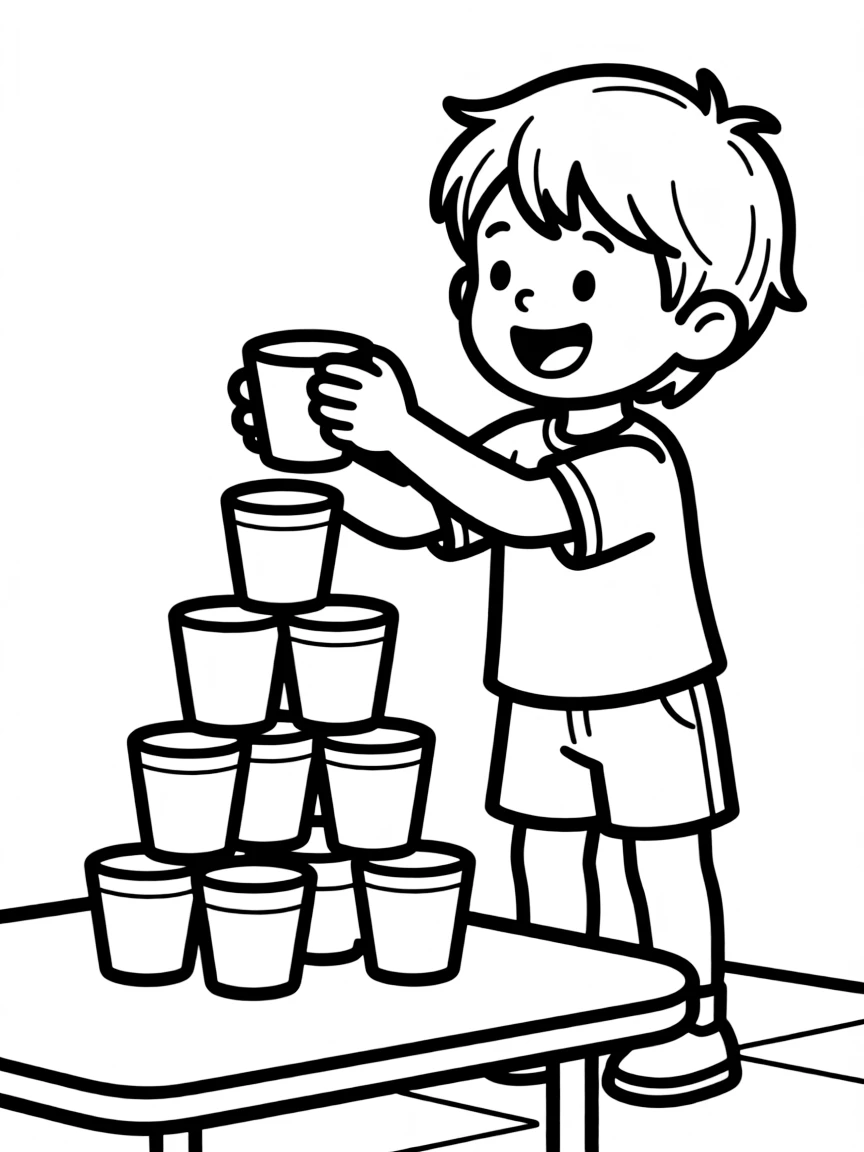 A child stacking cups.
