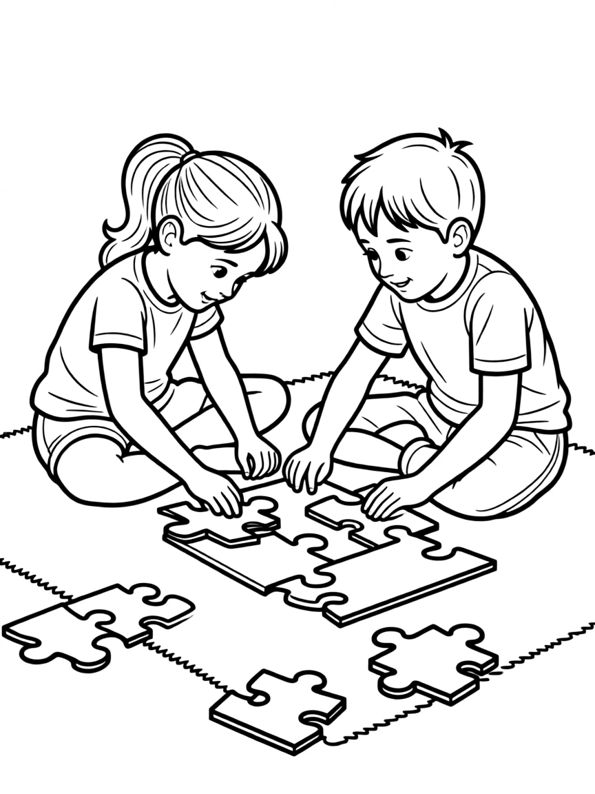 Children playing with a puzzle.