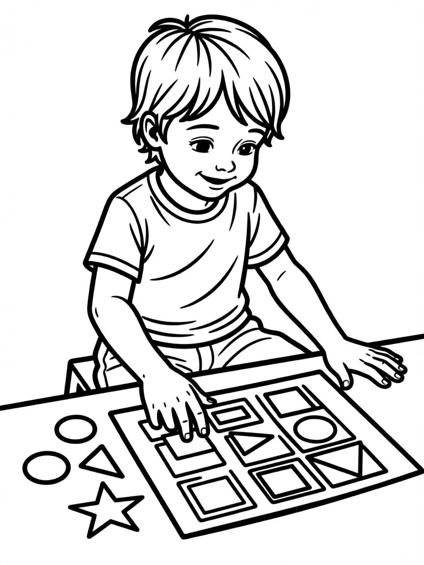A child matching shapes.