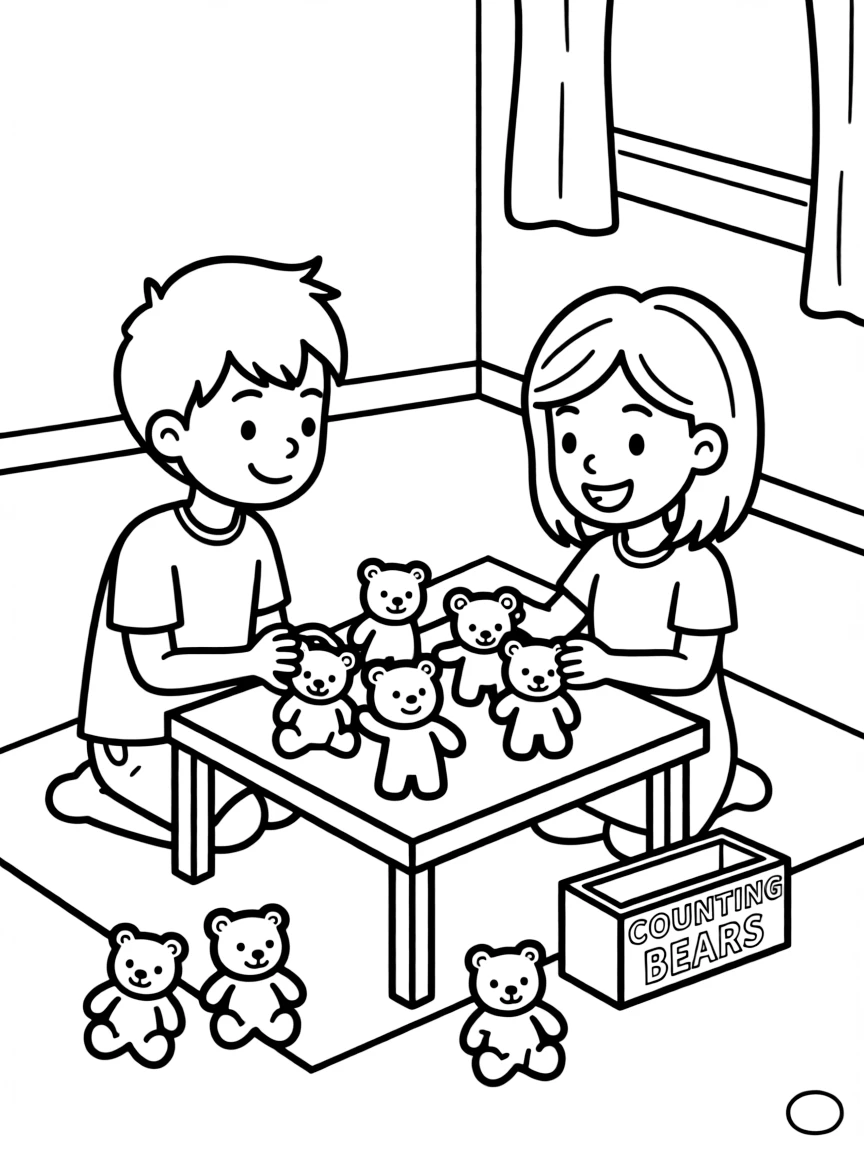 Children playing with counting bears.